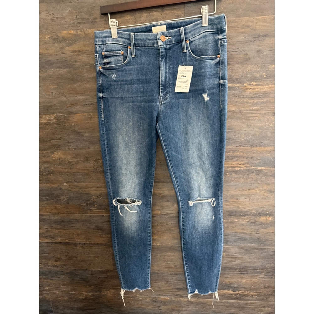 Mother High Waist Ankle Fray Jeans Walking On Coals 29 Distressed Denim NEW